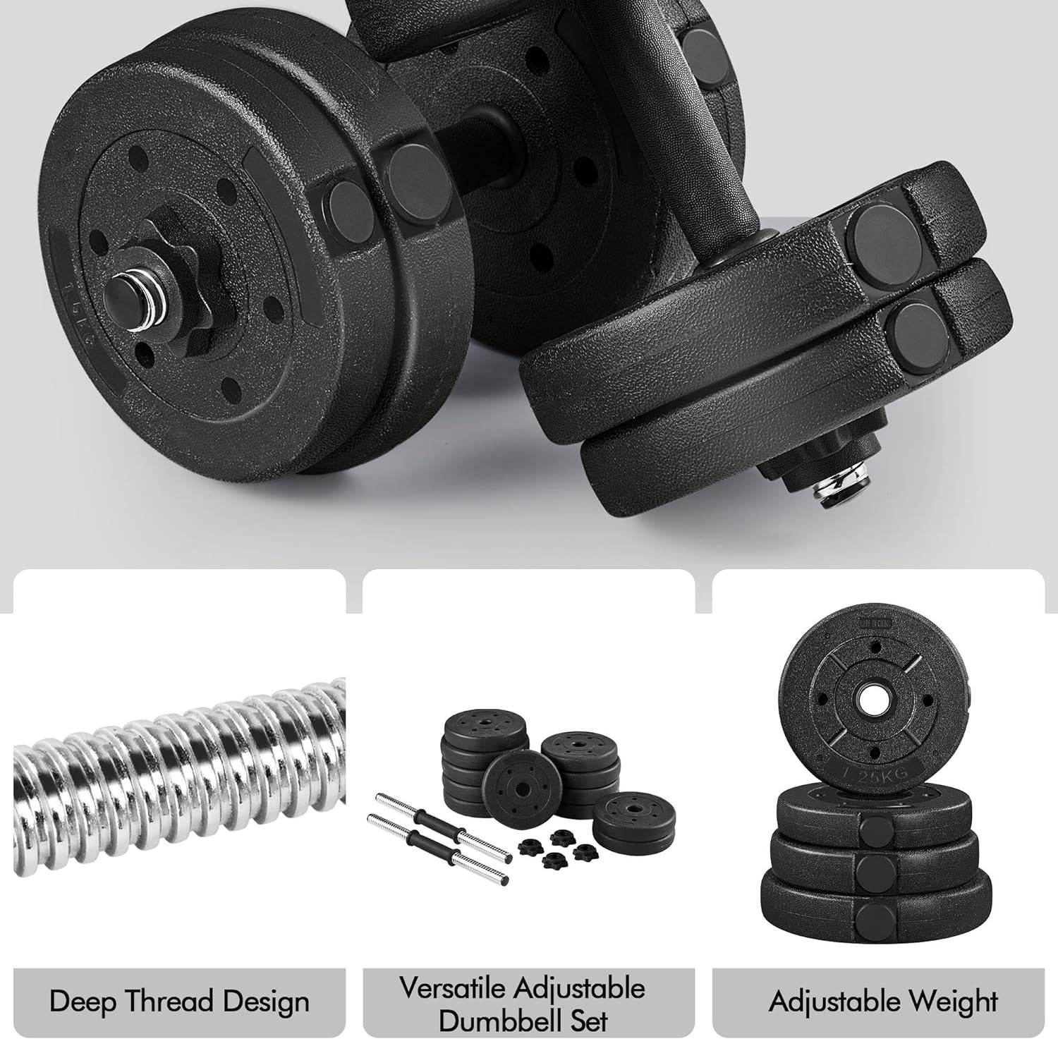 Adjustable Dumbbells, 15 kg dimensions and specifications